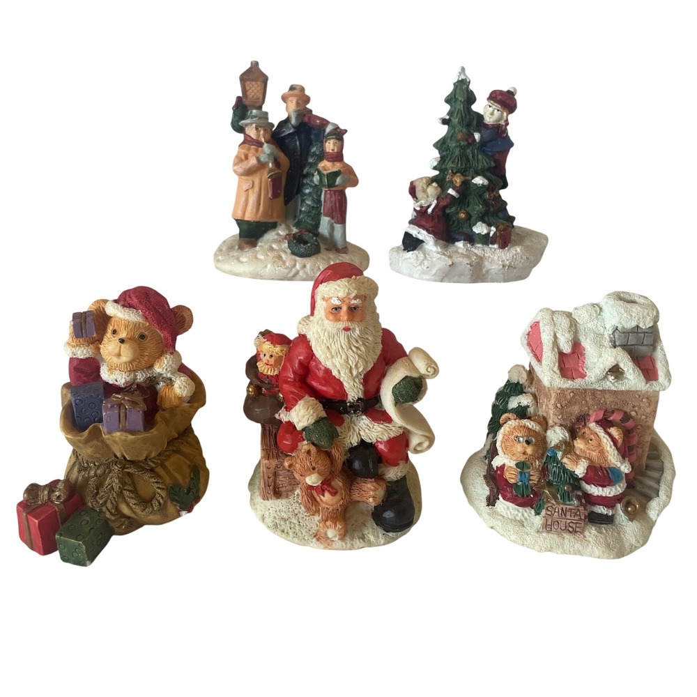 Oriental Trading Co Christmas Figurines Set of 5 Santa Bears Carolers Village